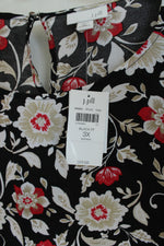 NEW J. Jill Boho Black Red White Floral Crepe Boatneck Blouse | 3X