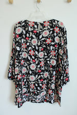NEW J. Jill Boho Black Red White Floral Crepe Boatneck Blouse | 3X