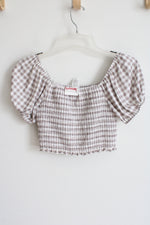 NEW Caution To The Wind Brown Gingham Smocked Crop Top | M