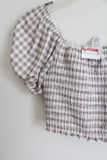 NEW Caution To The Wind Brown Gingham Smocked Crop Top | M