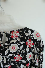NEW J. Jill Boho Black Red White Floral Crepe Boatneck Blouse | 3X