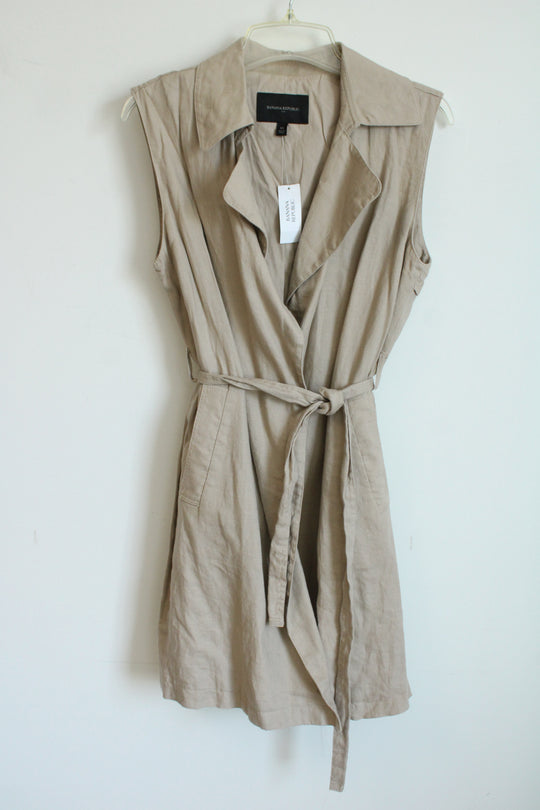 NEW Banana Republic Sleeveless Beige Linen Belted Trench Coat | XS