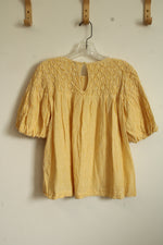 Anthropologie Yellow and White Linen Blend Striped Ruffle Sleeve Top | S