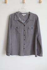 Studio Works Black & White Striped Button Down Top | L
