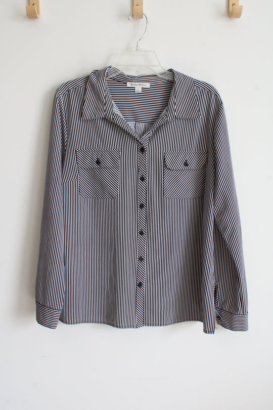 Studio Works Black & White Striped Button Down Top | L