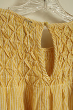 Anthropologie Yellow and White Linen Blend Striped Ruffle Sleeve Top | S