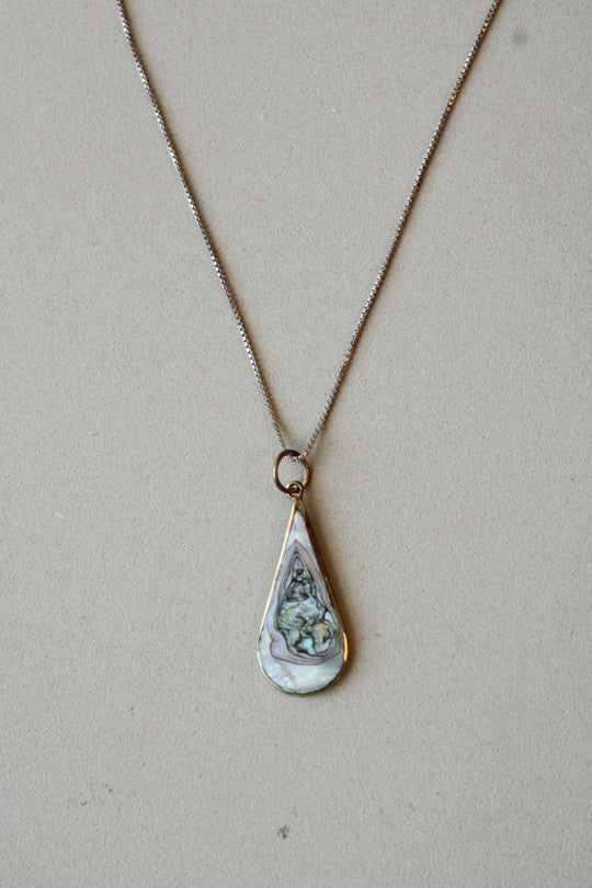 Abalone Shell Teardrop Pendant Sterling Necklace