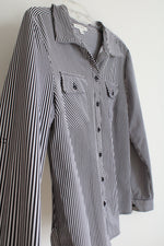 Studio Works Black & White Striped Button Down Top | L