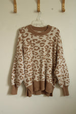 Aerie White and Tan Cheetah Fuzzy Sweater | M