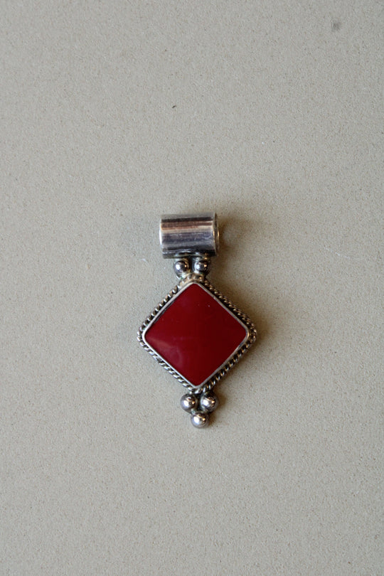 Red Turquoise Sterling Silver Necklace Pendant