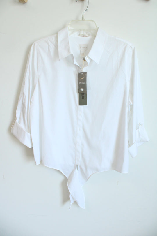 NEW Chico's White Poplin Tie-front Button Down Shirt | 1 (M)