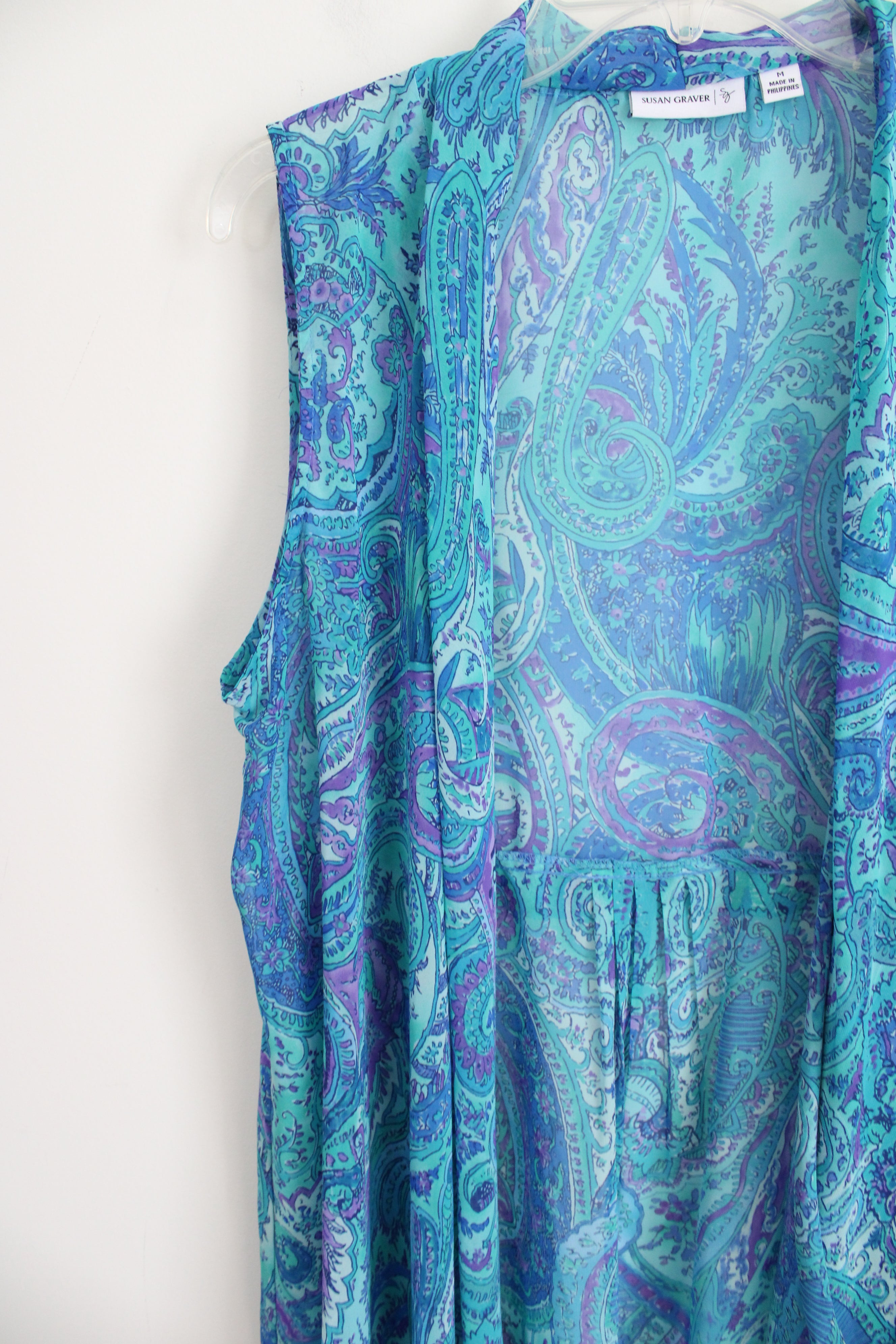 Susan Graver Blue Paisley Chiffon Vest | M