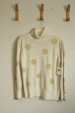 New Retrology White with Gold Dots Turtleneck Sweater | M-P