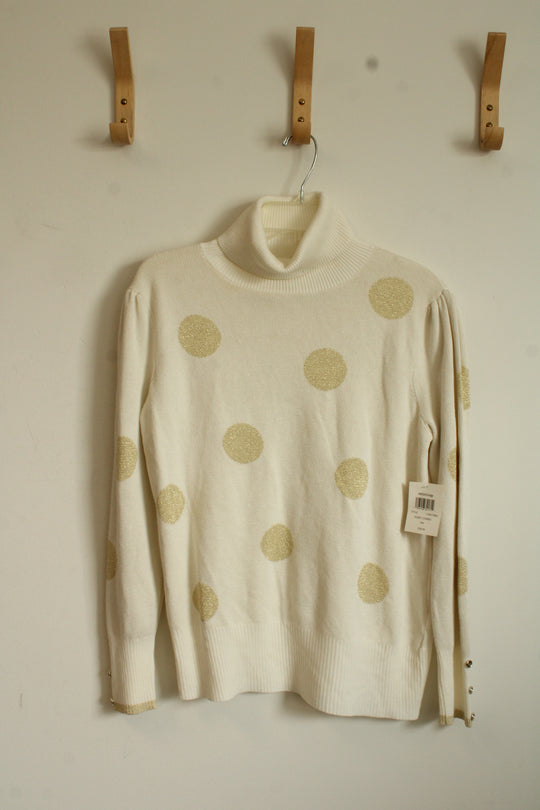 New Retrology White with Gold Dots Turtleneck Sweater | M-P
