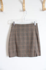 John Galt Brown Houndstooth Plaid Mini Skirt | XS