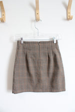 John Galt Brown Houndstooth Plaid Mini Skirt | XS