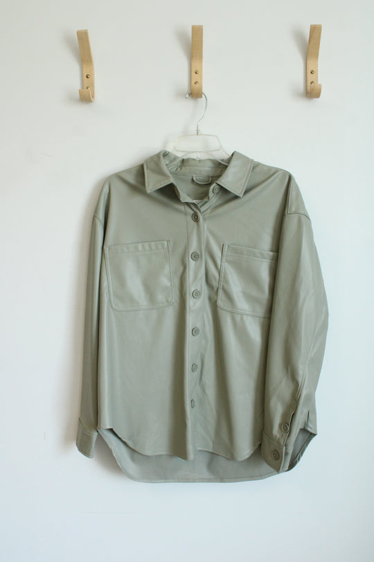 NEW American Eagle Sage Green Oversized Faux Leather Shacket | S