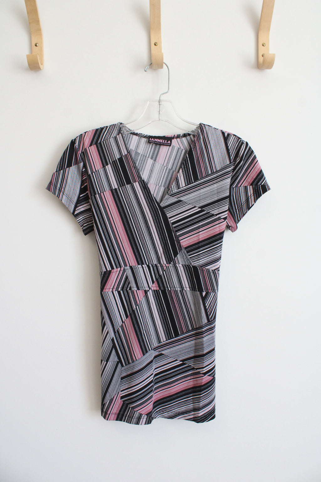 Iannella Black and Pink Patterned Waist Tie Top | S