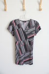 Iannella Black and Pink Patterned Waist Tie Top | S