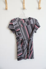 Iannella Black and Pink Patterned Waist Tie Top | S