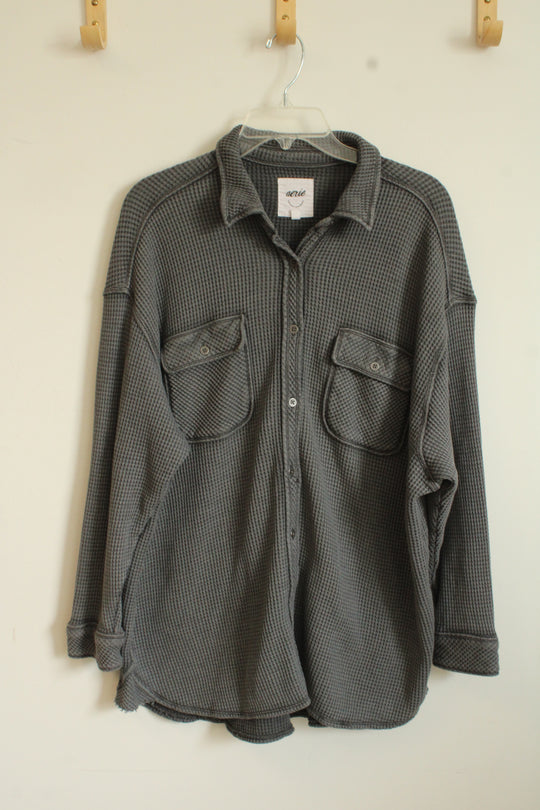 Aerie Gray Button-up Waffle Sweater Jacket | M