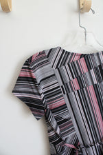 Iannella Black and Pink Patterned Waist Tie Top | S