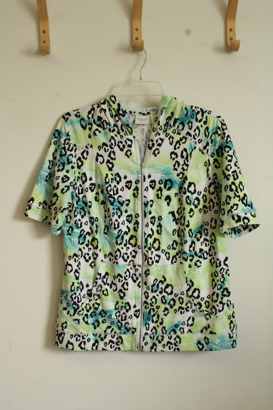 Chico's Tropical Green Cheetah Print SS Front Zip Jacket
