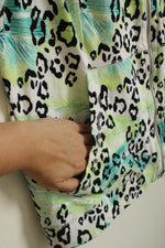 Chico's Tropical Green Cheetah Print SS Front Zip Jacket
