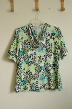 Chico's Tropical Green Cheetah Print SS Front Zip Jacket