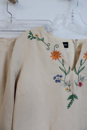 Donna Morgan Pale Yellow Embroidered Linen Top & Pants Set | 8