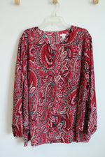 NEW J.Jill Red Paisley Layered Keyhole Neck Tunic Blouse | 4X