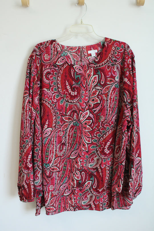 NEW J.Jill Red Paisley Layered Keyhole Neck Tunic Blouse | 4X