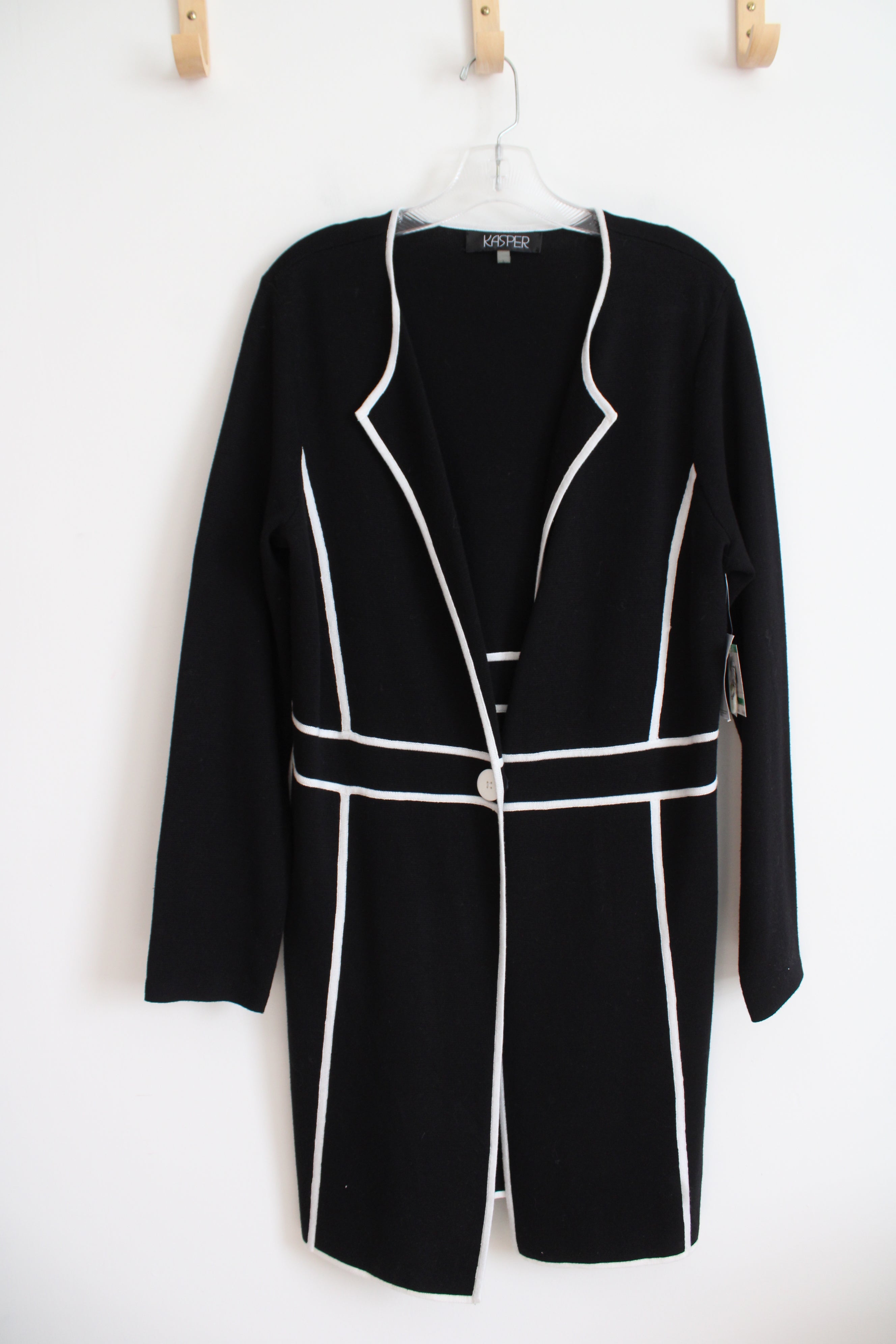 NEW Kasper Black & White Buttoned Duster Cardigan | L