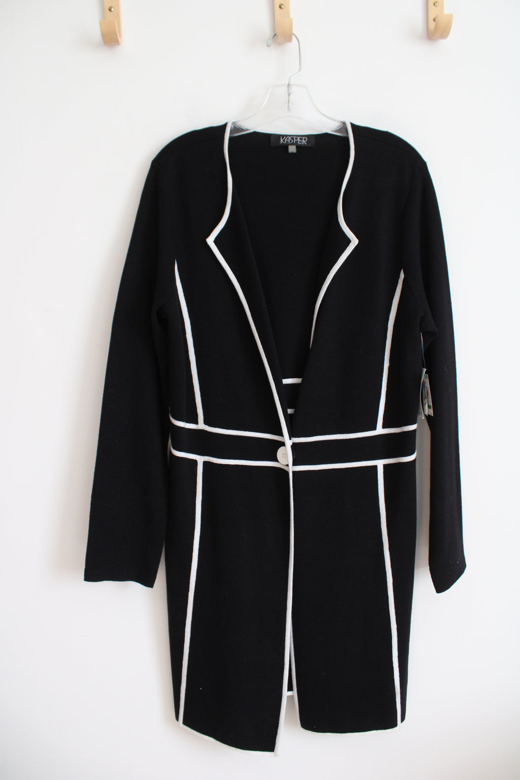 NEW Kasper Black & White Buttoned Duster Cardigan | L