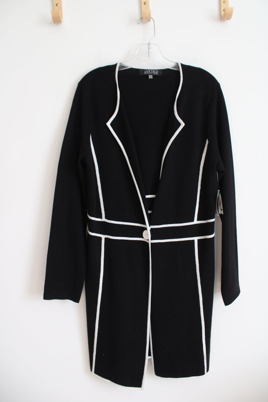 NEW Kasper Black & White Buttoned Duster Cardigan | L
