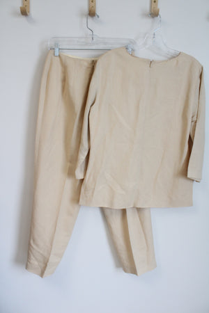 Donna Morgan Pale Yellow Embroidered Linen Top & Pants Set | 8