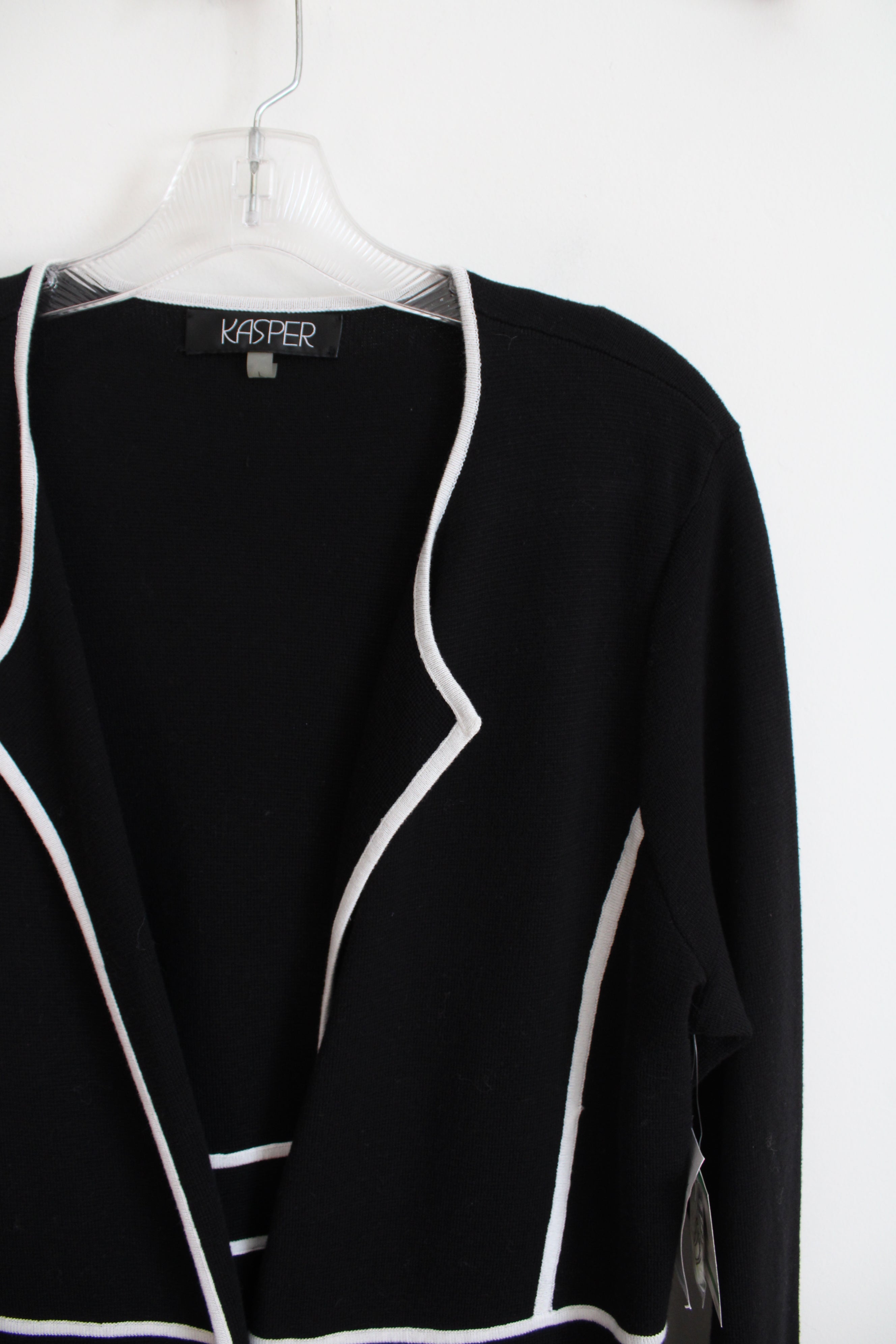 NEW Kasper Black & White Buttoned Duster Cardigan | L