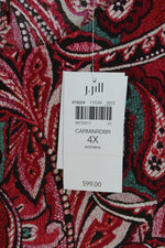 NEW J.Jill Red Paisley Layered Keyhole Neck Tunic Blouse | 4X