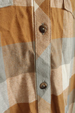 NEW Natural Reflections Tan and Gray Plaid Flannel Button Down Top | L
