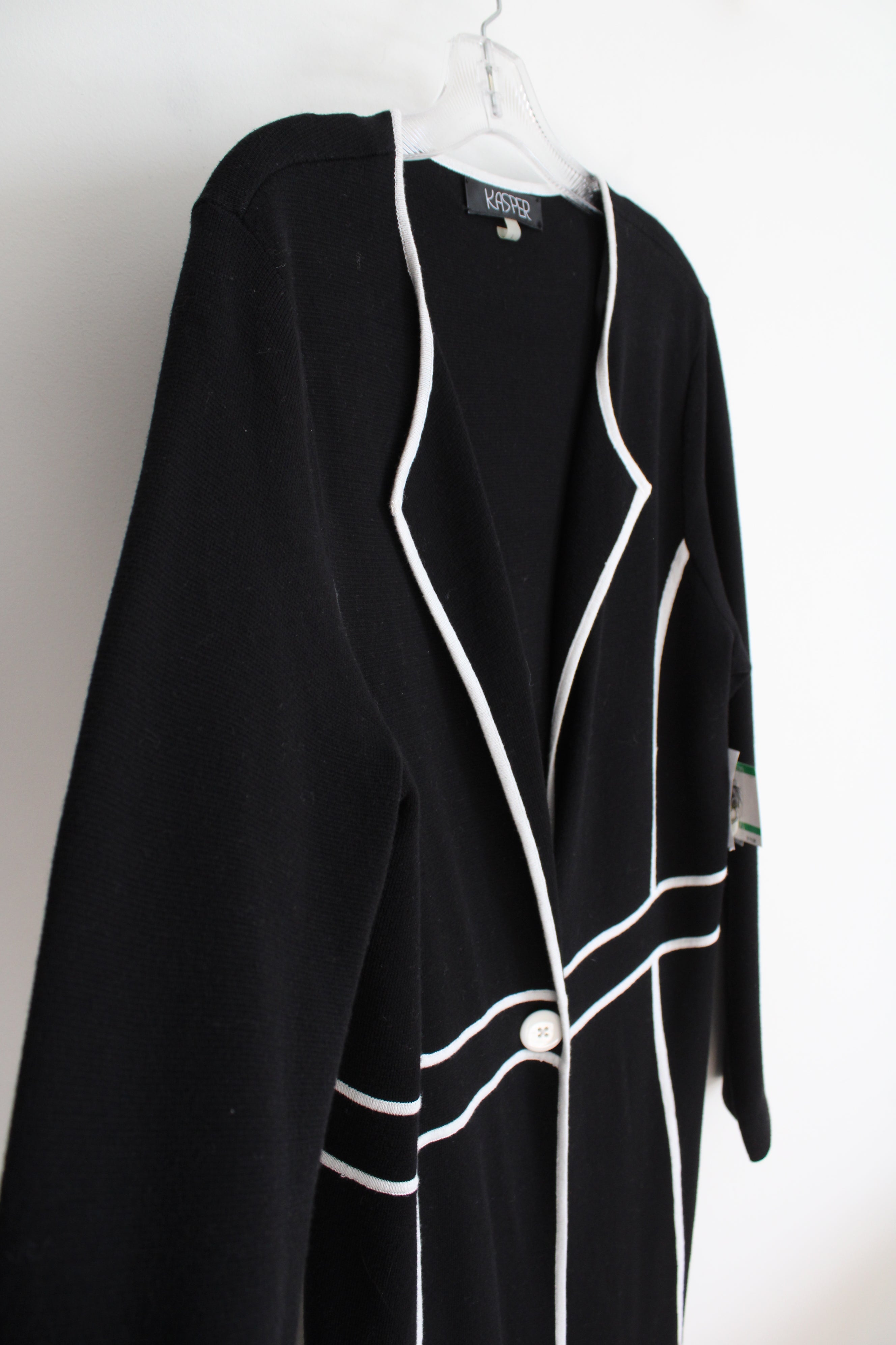 NEW Kasper Black & White Buttoned Duster Cardigan | L