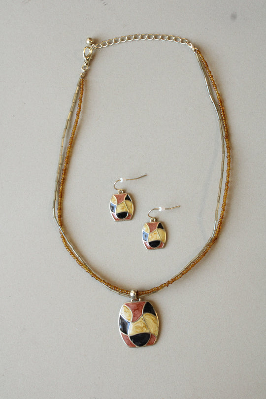 Kim Rogers Geometric Enamel Necklace & Earring Set