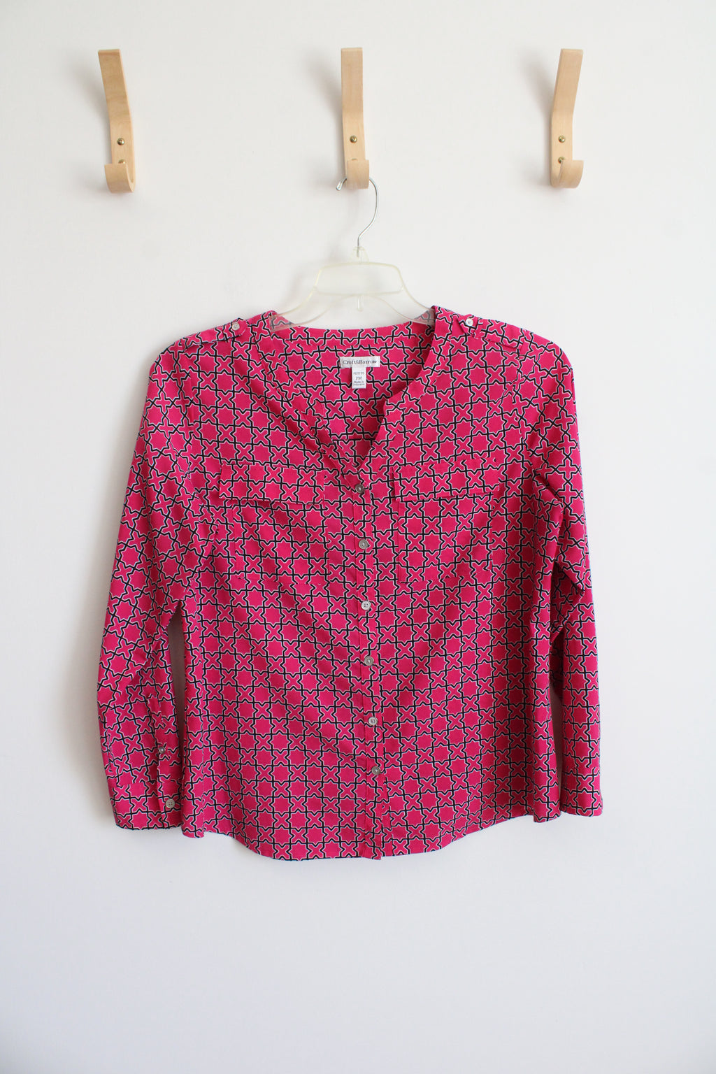 Croft & Barrow Long Sleeved Pink Patterned Blouse | M