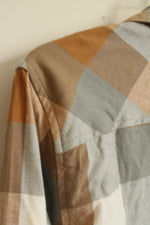 NEW Natural Reflections Tan and Gray Plaid Flannel Button Down Top | L