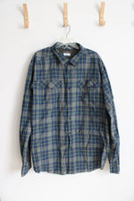 Columbia Omni-Shade Green Blue & Gray Plaid Button Down Shirt | 2X Tall