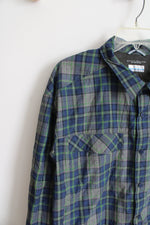 Columbia Omni-Shade Green Blue & Gray Plaid Button Down Shirt | 2X Tall