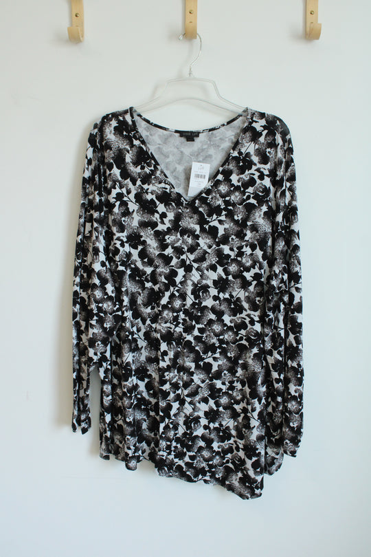 NEW J. Jill Wearever Collection Black and White Floral V-neck Blouse | 3X