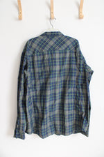 Columbia Omni-Shade Green Blue & Gray Plaid Button Down Shirt | 2X Tall