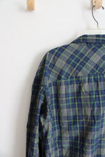 Columbia Omni-Shade Green Blue & Gray Plaid Button Down Shirt | 2X Tall