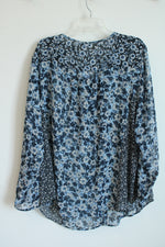 NEW J. Jill Navy Blue Floral Semi-Sheer Long Sleeve Blouse | 3X