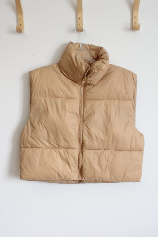 Tan Cropped Puffer Vest | XL